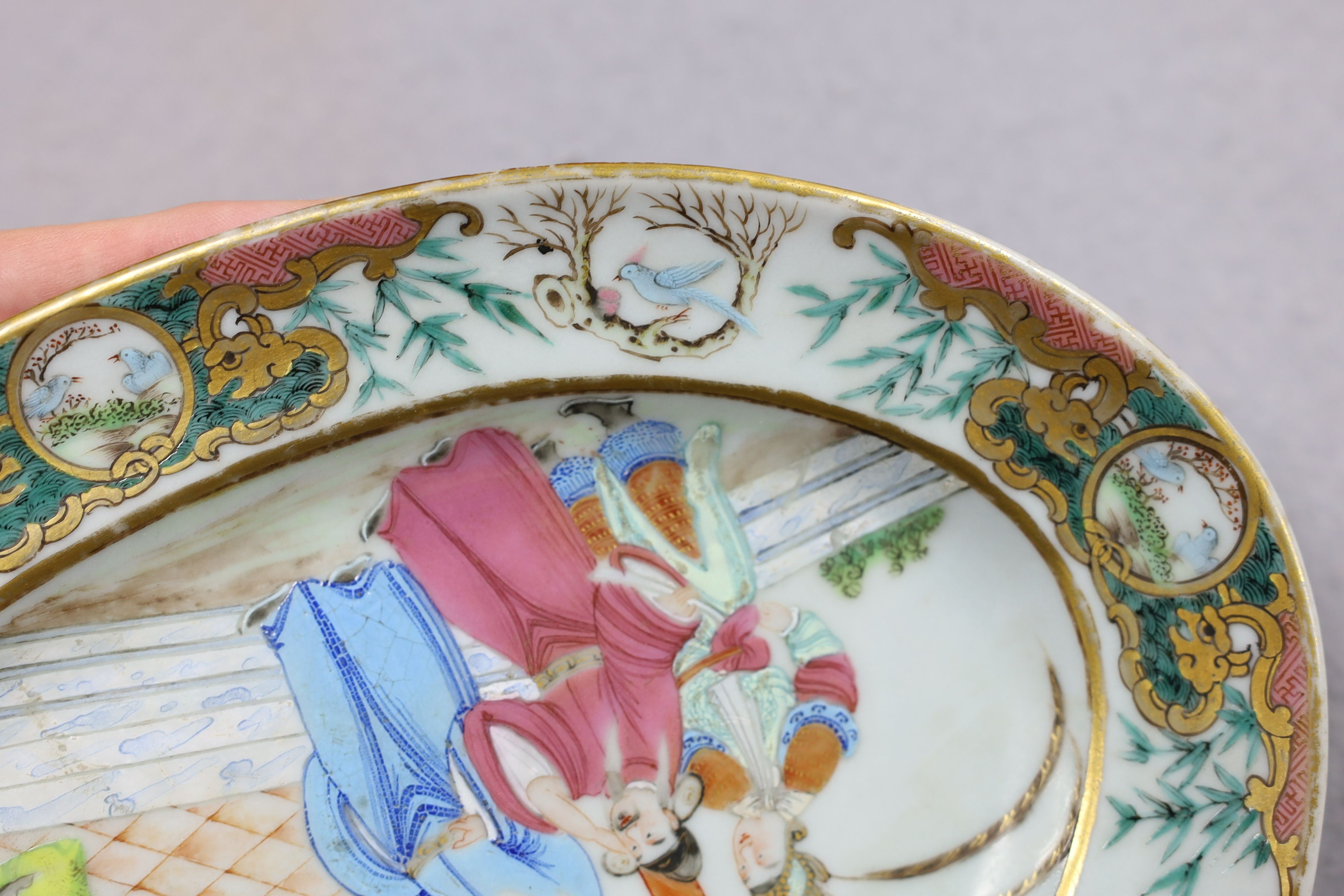 Two fine Chinese famille rose fencai dishes, 19th century, 24cm diameter